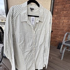Torrid Cotton Rayon Striped Button-Up Shirt White Blue Plus 2X Long Sleeve