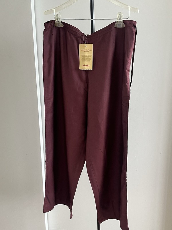 NWT Fabindia SILK BLEND PALAZZO IJAR Dress PANT WIDE LEG Deep Burgundy Wine 🍷 L