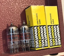 Matched Pair Sylvania 12AT7 ECC81 Black Plate Preamp Tubes. Test 100% / V Strong