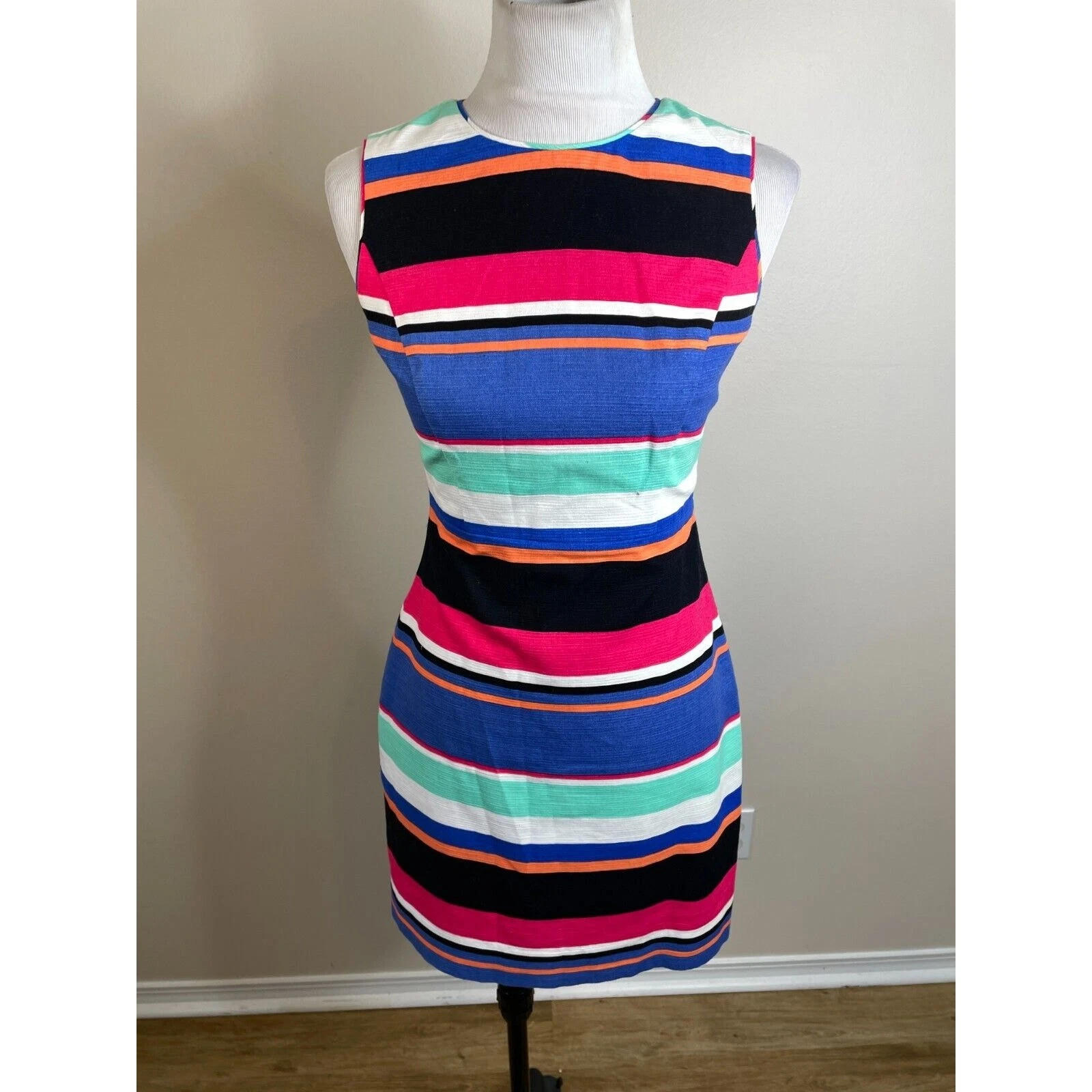 Abito donna Sicilia Kate Spade New York taglia 2 multi righe oro zip senza maniche