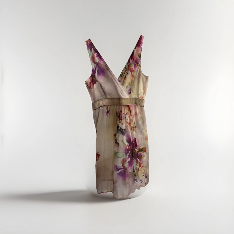 Jacqui E Size 10 Cocktail/Races Cream/ Floral Satin Knee Length Lined Dress - image 2 of 4