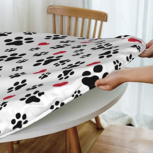 Elastic Edged Round Fitted Table Medium Puppy Dog Pet Paw Print Red Hearts - Picture 3 of 7