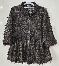 DAMEE INC Women's Mesh Sheer Shaggy Jacket Blazer Medium Black Gold Glam Artsy