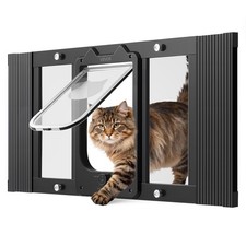 Cat Door for Window, Adjustable to Fit Window Width 27"-32", 4 Secure Lock