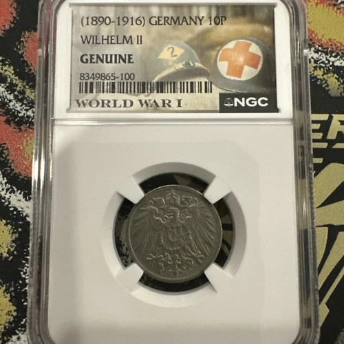 1914  Germany 10P WW1 Special Label NGC Slabbed Genuine Wilhelm II