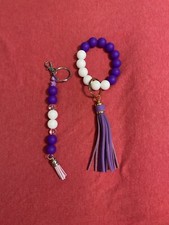 Handmade silicone beaded keychain with matching purse charm bracelet multicolore
