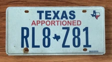TXS  APPORTIONED  SEMI IRP TRAILER TRL TRLR  LICENSE PLATE " RL8 Z81  " TX