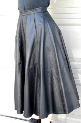 Buy Online LONG FLARED BLACK LEATHER SKIRT size 6 Buy Online LONG FLARED BLACK LEATHER SKIRT size 6