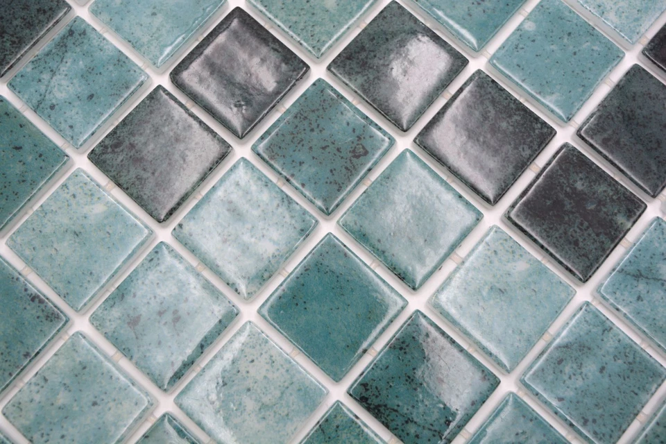 Schwimmbadmosaik Poolmosaik Pâte de Verre Vert Foncé Irisé Mur 220-p56388_B - Photo 2/4