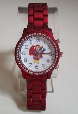 Number Dial Red Finish Rhinestone Santa Christmas Boyfriend Fashion Watch