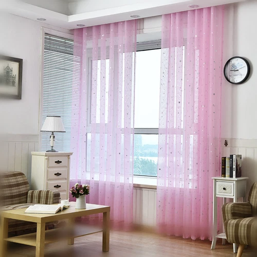 Elegant Star Printed Sheer Curtains Rod Pocket Fresh Tulle Voile Gauze 1 Panel - Picture 13 of 48