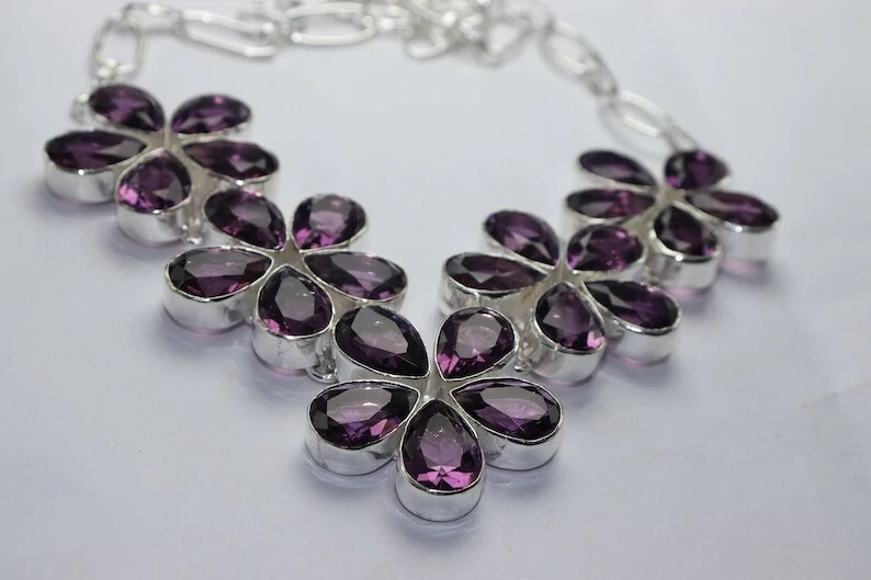Purple Amethyst Gemstone 925 Sterling Silver Handmade Necklace Jewelry 18" - Image 3 of 3