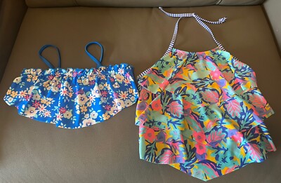 Girls Size 8 Cat & Jack Swim Suit Tops Set of 2 Floral Tops