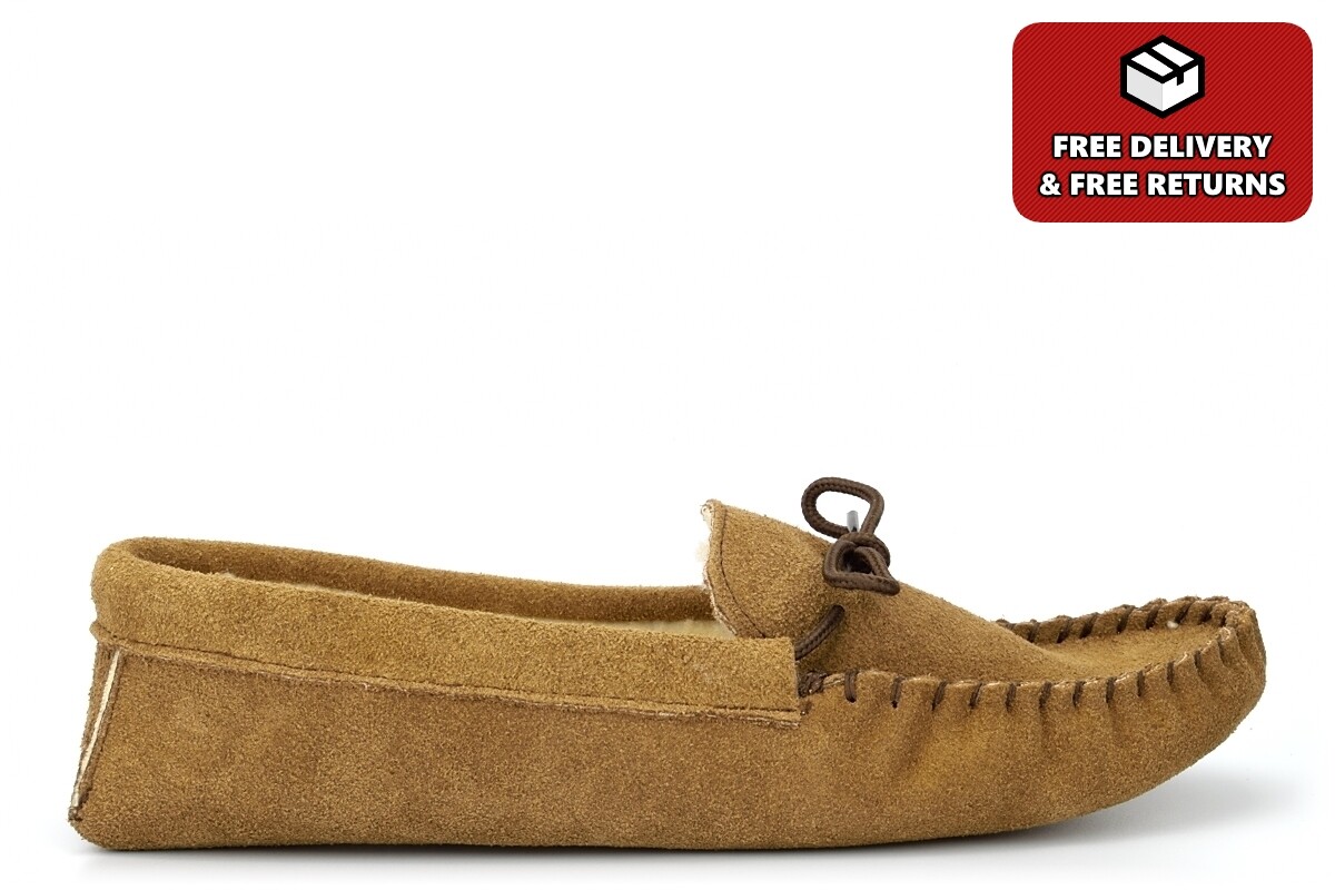 SAOLA Ciabatte mocassino uomo JAKE scamosciate vera suola scamosciata (no plastica) pelle tortora