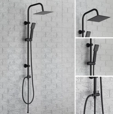BW-HOUSEWARE New Shower Kit Twin Head Waterfall Adjust Riser Rail with Matt Black Square Set