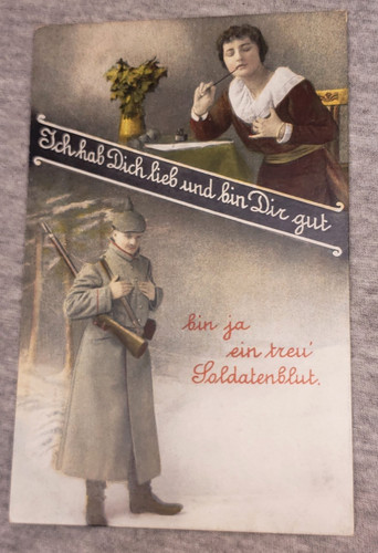 Antique WW1 Imperial German Romantic Soldier Postcard I Am A Loyal Soldier