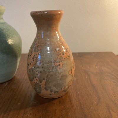 Green & Multi Color Glaze Studio Pottery Small Vases Signed Beautiful Work Glaze