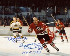 BOBBY HULL w/HOF 1983 & WAYNE CASHMAN DUAL AUTOGRAPHED 8x10 PHOTO 