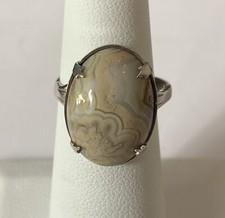 Vintage Sterling Silver Crazy Lace Agate Adjustable Ring
