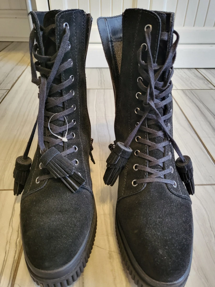 Franco Sarto L Becks Black Suede Leather Water Resistant Lace Up