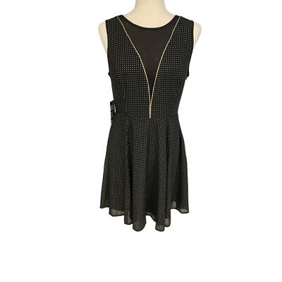Express black gold dot texture sleeveless flare party cocktail