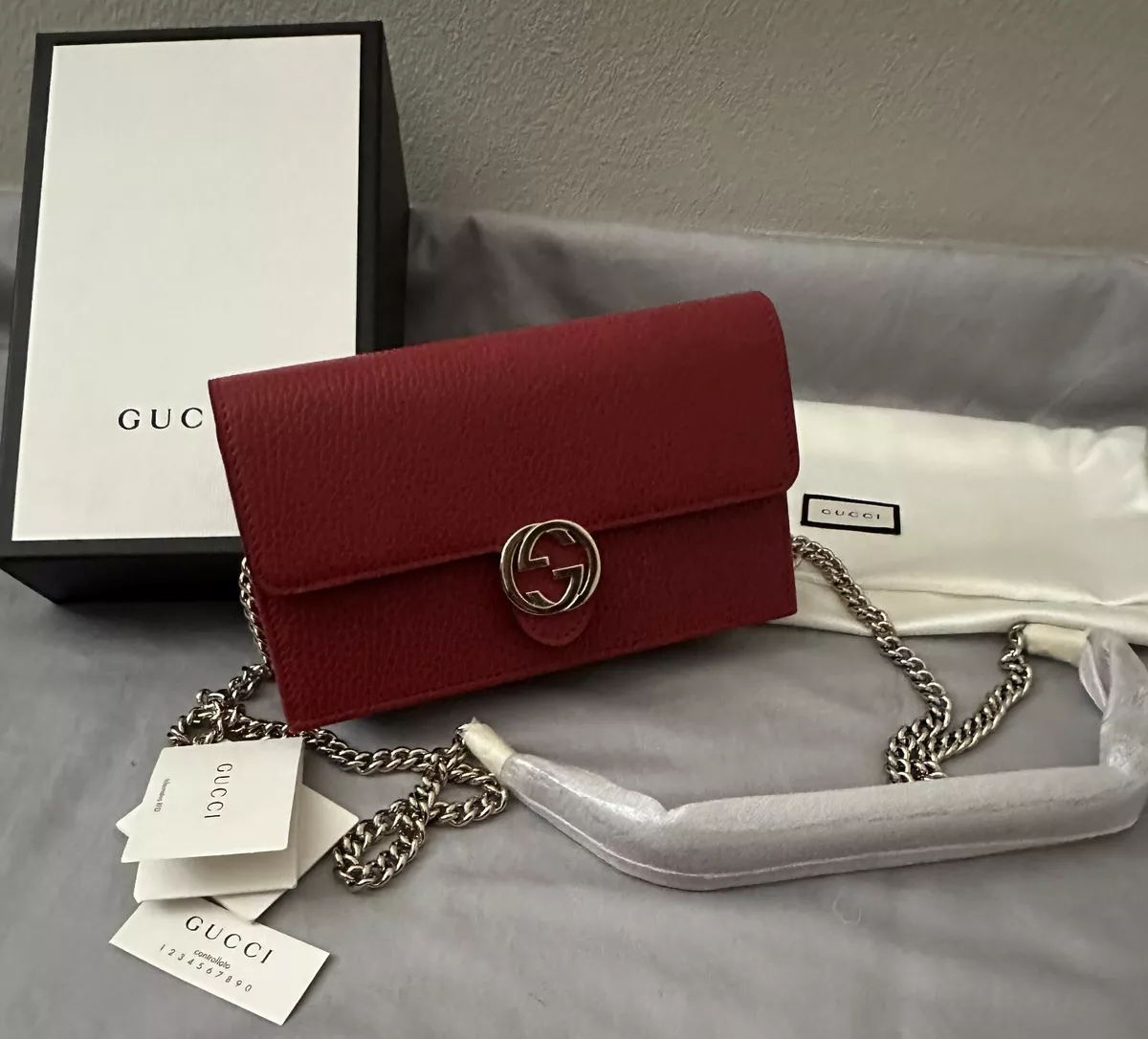 Gucci Wallet On Chain Interlocking Calfskin Leather In Ivory for Sale