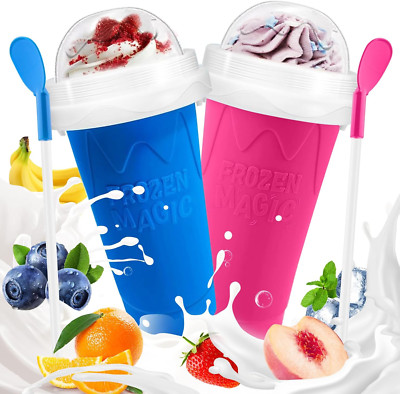 Slushie Cup, 2 Pack Slushy Maker Cup, Frozen Magic Squeeze Cups for Juice Milk Y