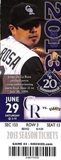 JUNE 29, 2013 COLORADO ROCKIES VS.  SF GIANTS, JORGE DE LA ROSA ON FULL TICKET
