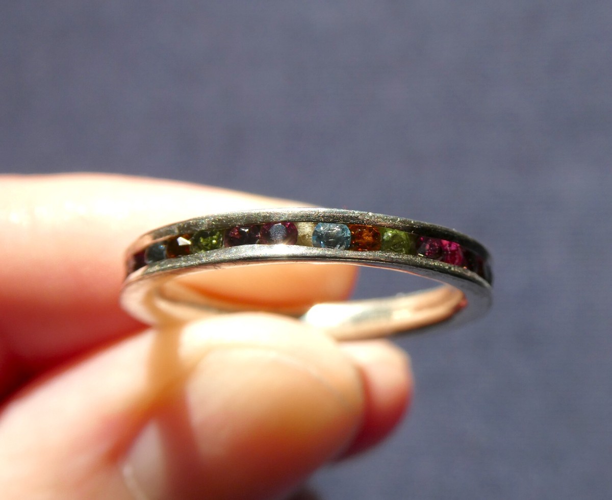Marsala CW Sterling Silver Rainbow Crystal Channel Set Band Ring 925 Size