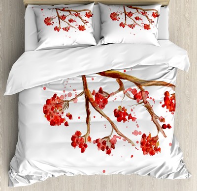 Rowan Duvet Cover Set with Pillow Shams Tree Watercolor Splashes Print