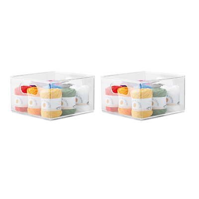 Large Clear Plastic Storage Bin Organizer, 2 Pack, 10'' x 10'' x 6''
