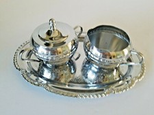 Irvinware Chrome Metal Tea Coffee Sugar Creamer Serving Tray Set - Made in USA