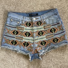 Mr Nashville Shorts Blue Denim Embroidered Short Shorts Size 8