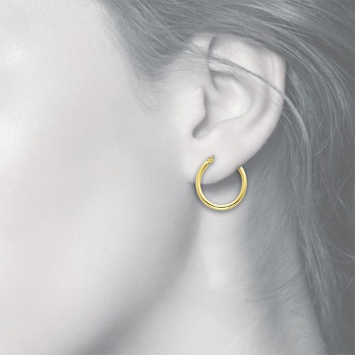 14K Yellow Gold Round Hoop Earrings 2mm 13-65mm - Polished Plain Tube Women Men - Picture 7 of 16