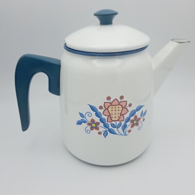 Vintage Kockums Sweden Enamel Coffee Pot Kettle Kurbits Folklore