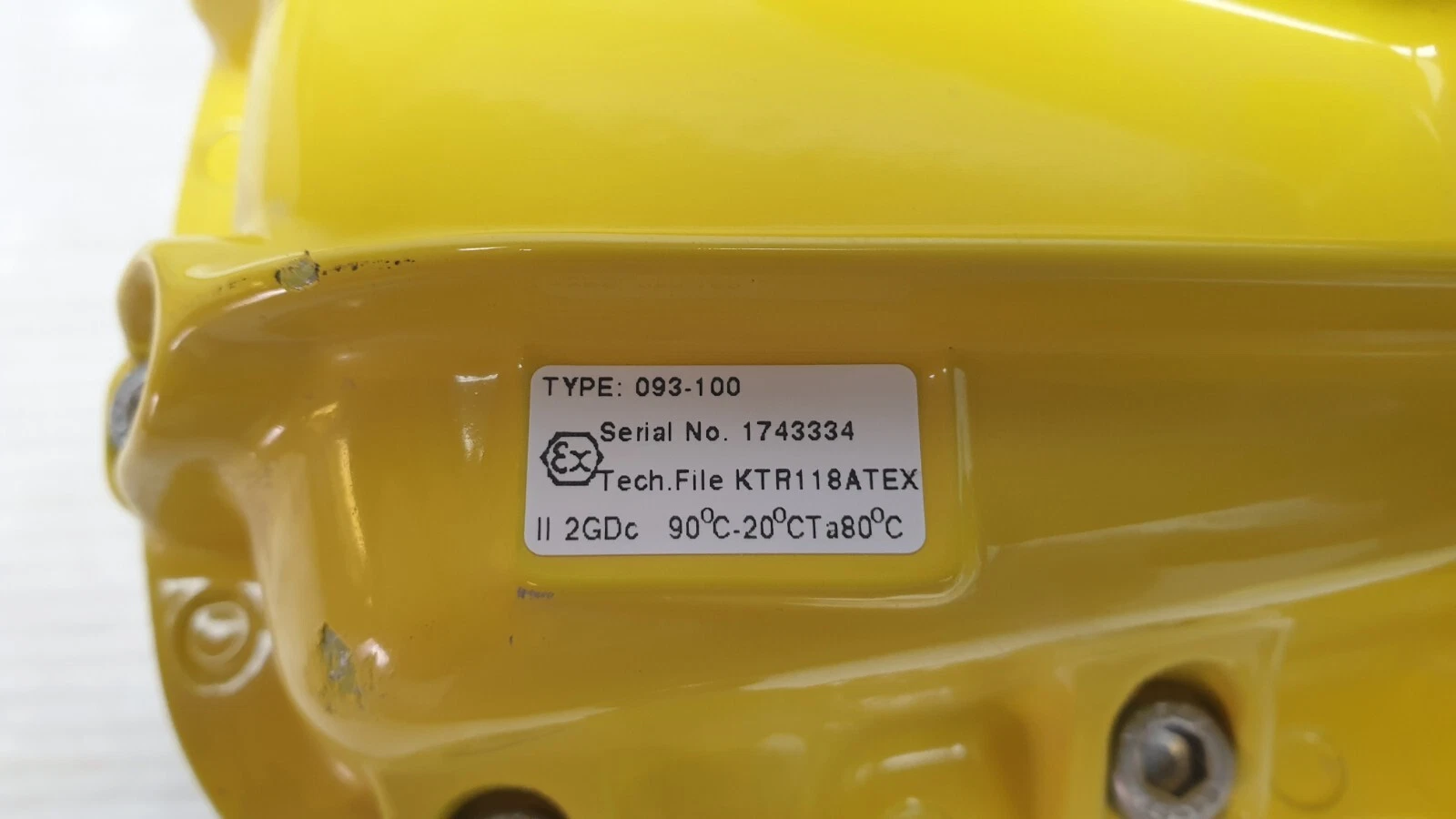 Kinetrol plate: Type 093-100, serial 1743334, KTR118ATEX, II 2GDc