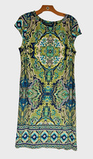Madison Leigh Dress Women's Size 14 Green Paisley  Stretch Cap Sleeve Zip Up