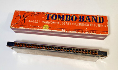 Vintage TOMBO-BAND Large Harmonica No.3428 - 28 Tones 56 Reeds - 8.5'' w/Box
