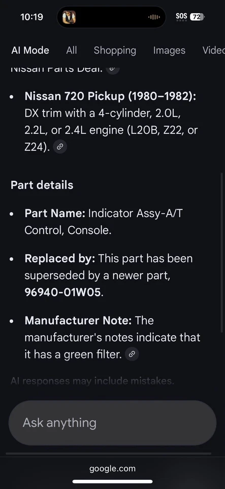 Nuevo indicador de cambio de marchas automático OEM Nissan 9694001W05 para camioneta 720 1980-82 Foto 2 de 4