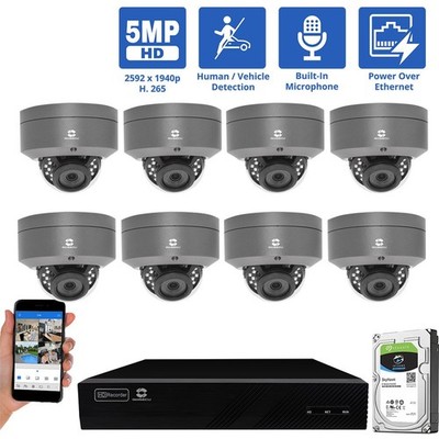 8 Channel NVR Security Camera System w/ 8 5MP AI IP Dome Camera Built In Mic