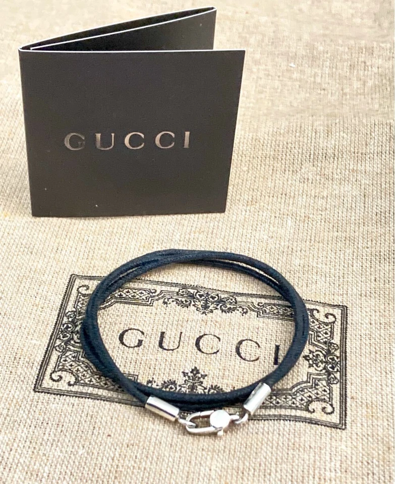 Collar Gargantilla Cuero Gucci Negro Plata 45.5cm SIN CAJA Foto 2 de 4