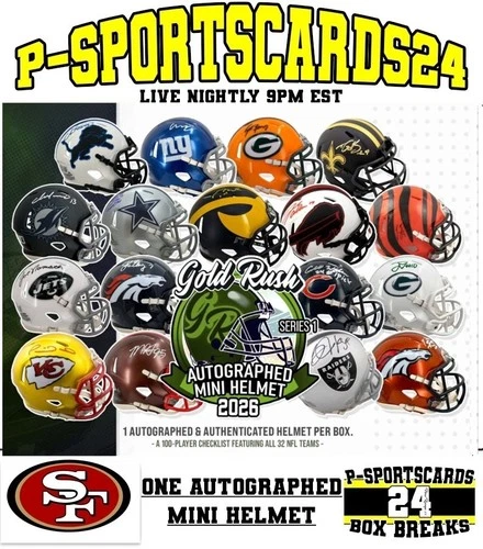 SAN FRANCISCO 49ERS 2026 GOLD RUSH SIGNED NFL FOOTBALL MINI HELMET LIVE SUNDAY