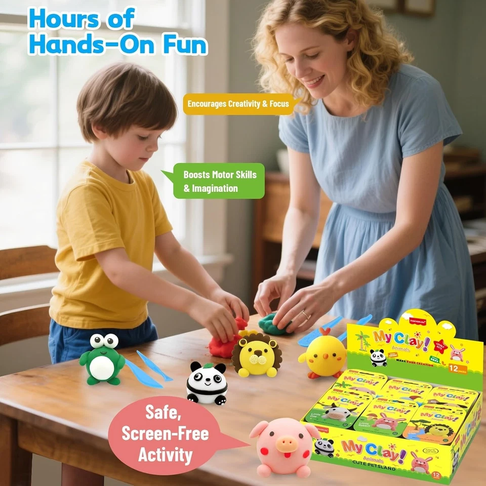 Air Dry Clay Kit 12 Animals Modeling Clay for Kids Sculpting Tools Set Non-Toxic - Image 2 of 4