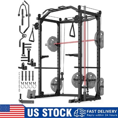 Power Cage Multi-Function Power Rack Home Gym with Pulley System Workout Machine