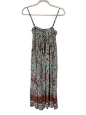 Floral Midi Dress Size Small Sleeveless Square Green Pink Boho Garden Botanical