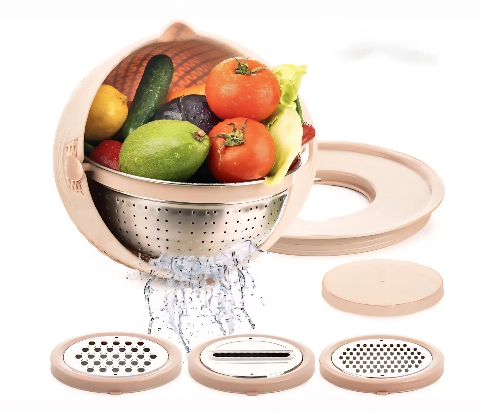 Mixing Bowl Set, With Colander And Slicer/shredder Attachments. Pink, Woven