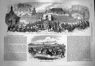 Original alter antiker Druck 1869 Volunteer Review Portsmouth King William'S Gate