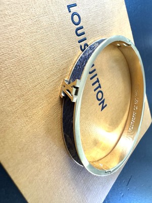 Louis Vuitton Monogram Signature Canvas Bangle Bracelet with Gold LV Logo