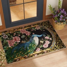 Vowkten 2x3 Indoor Door Mat Floral Peacock Animal Non-Slip Washable Small Area R