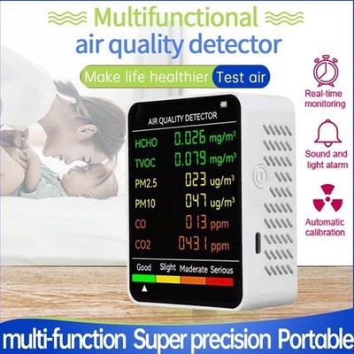 6-in-1 Air Quality Monitor PM2.5 HCHO TVOC CO2 CO Temp Humidity Tester